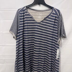 Sonoma Blue and Cream Striped V-Neck Top